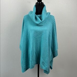J. McLaughlin Cashmere Poncho Sweater  Turquoise Cowlneck Turtleneck Cape S